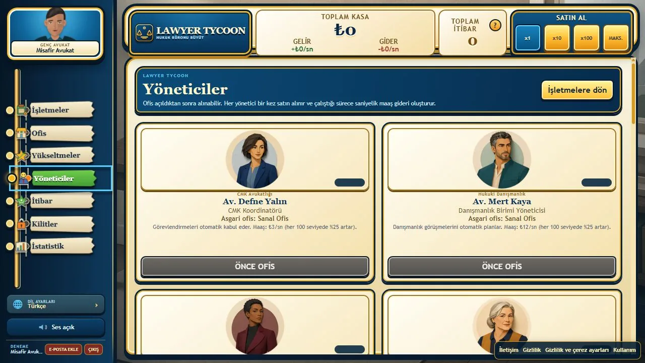 Yöneticiler ekranı